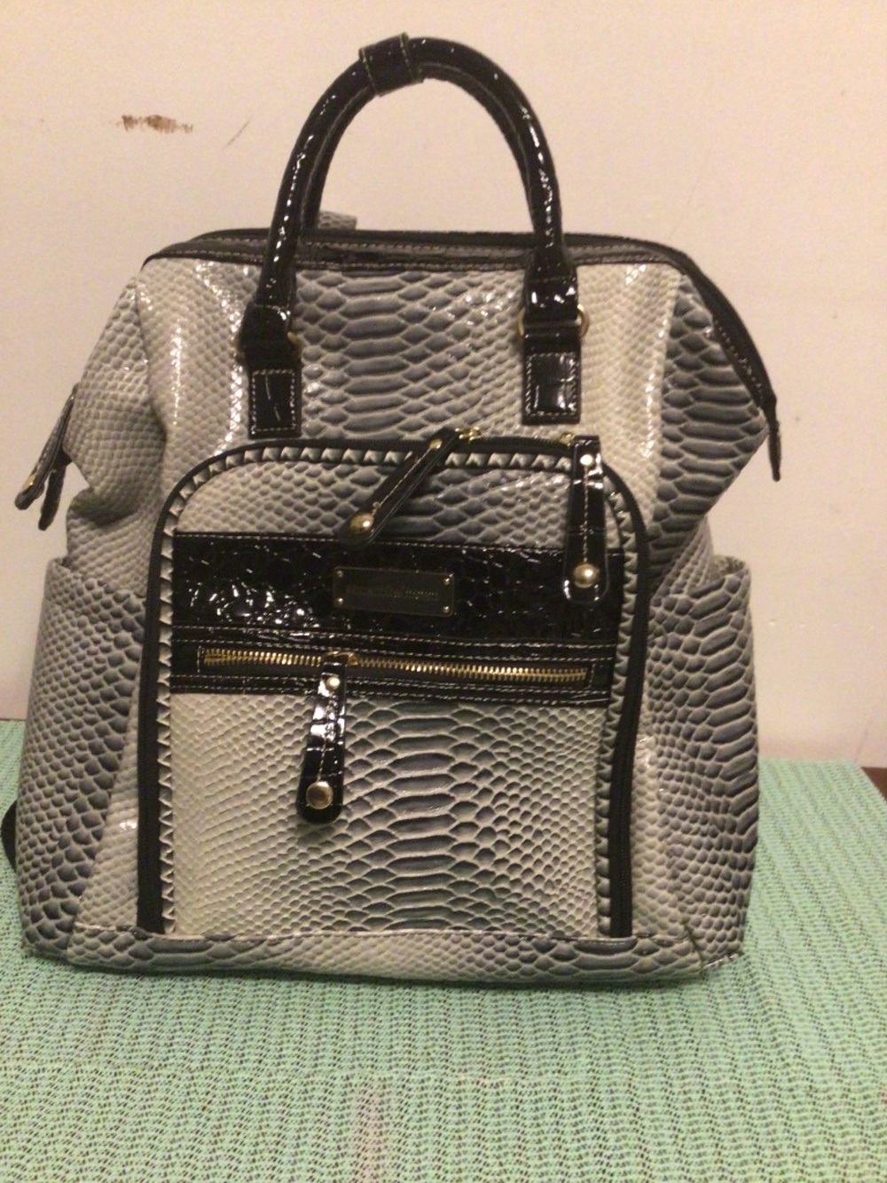 Samantha Brown black & white snake skin print pattern back pack ,school,travel